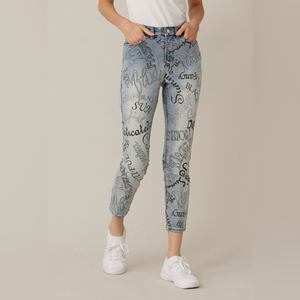 Joseph Ribkoff Lettering Jeans Style 221926 Skinny Mid Rise Crop